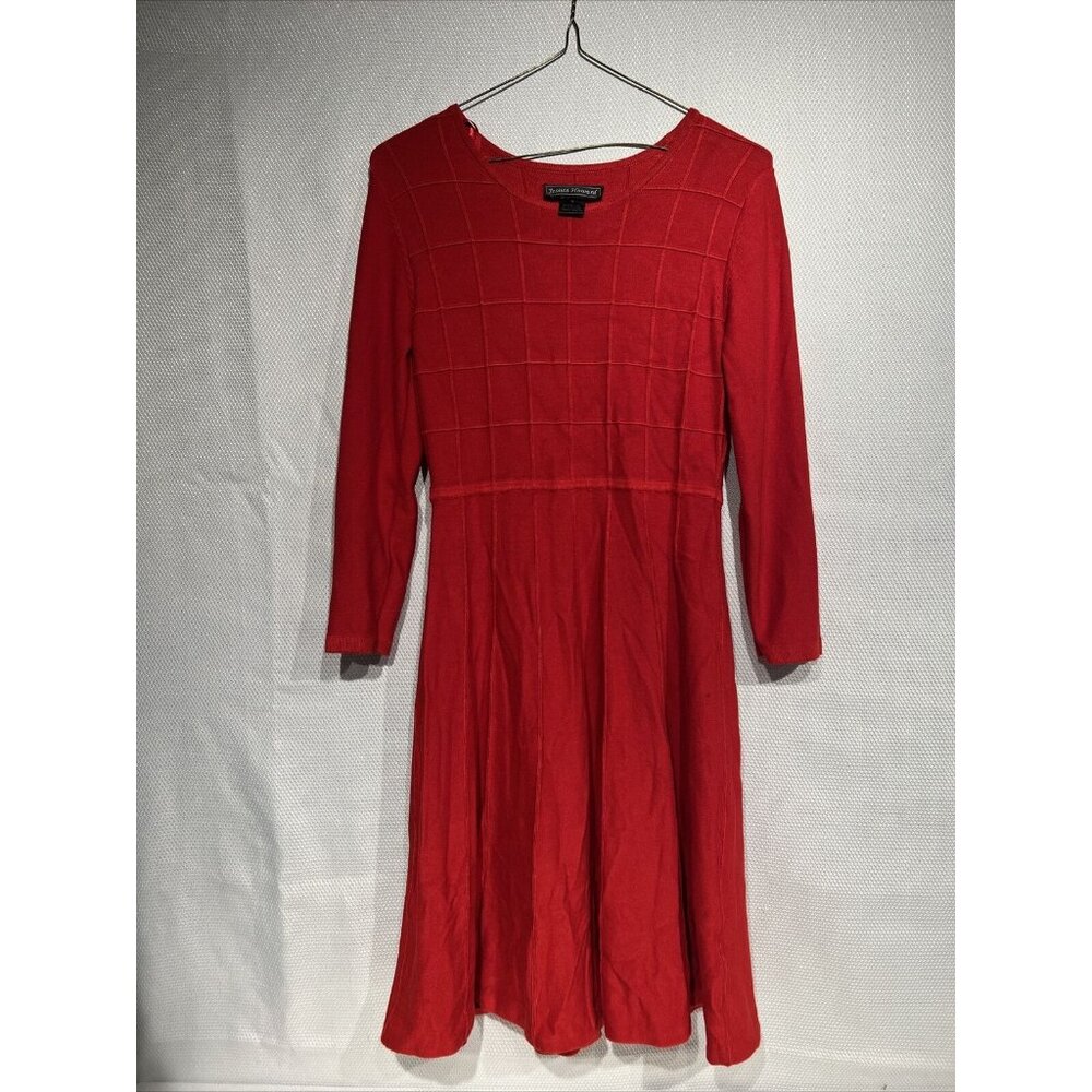 Jessica Howard Sz S Cable Knit A-Line Long Sleeves Red Dress Fit Flare Valentine